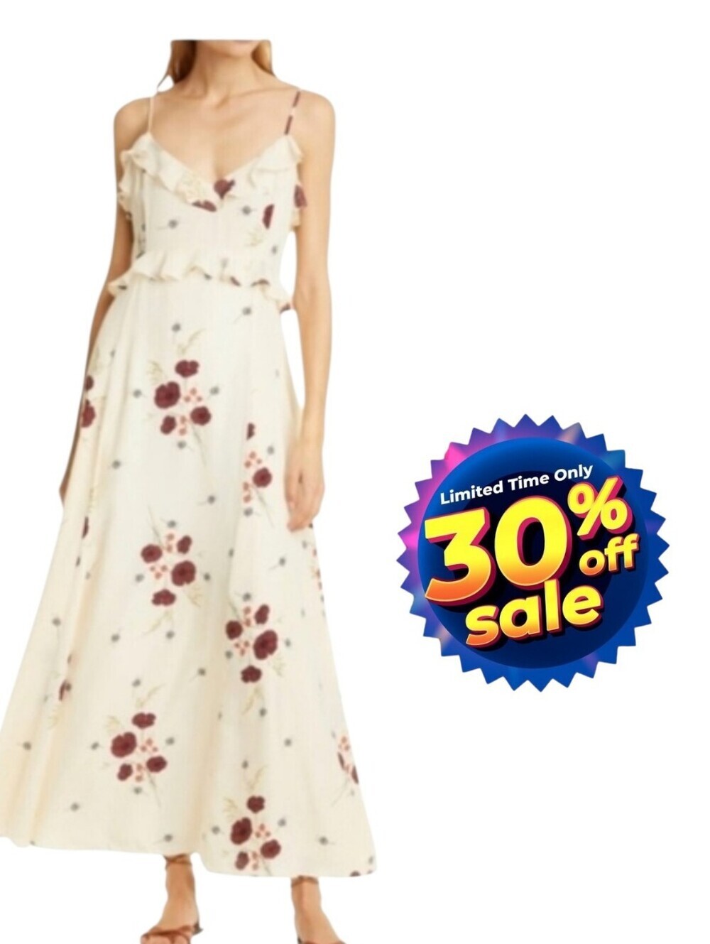 Joie Cassiel Floral Ruffle Maxi Dress Sz  Silk Sz 4 Boho Wedding Guest